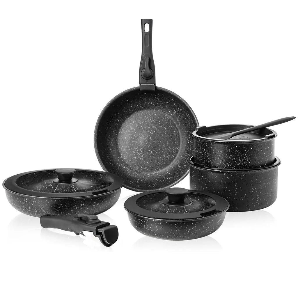 Summer Deal: 12-Piece Nonstick Pots & Pans Set with Detachable Handle - Induction, Oven & Dishwasher Safe