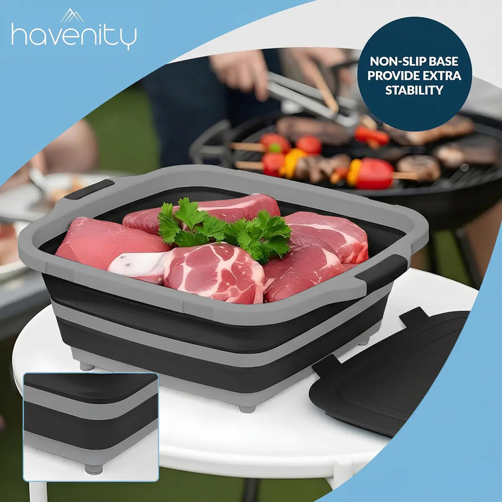 Collapsible BBQ Prep Tub with Cutting Board Lid – Foldable &Portable 🍖🧊