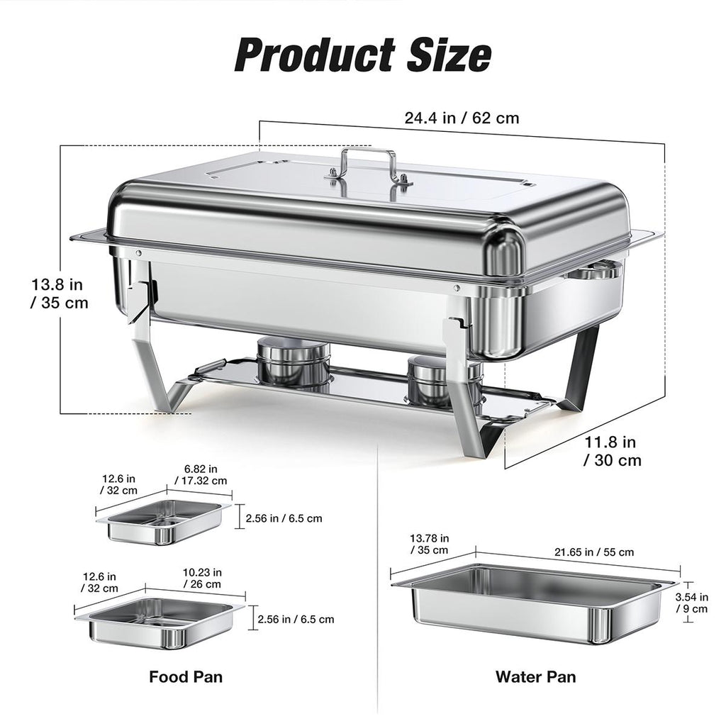 9QT Chafing Dish Set – Foldable Stainless Steel Buffet Warmer with Full or Multi-Size Pans