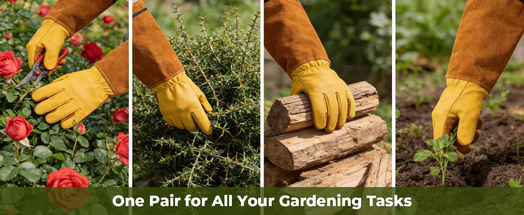 Leather Gardening Gloves – Long Cuff, Adjustable Strap, Sun & Dirt Protection