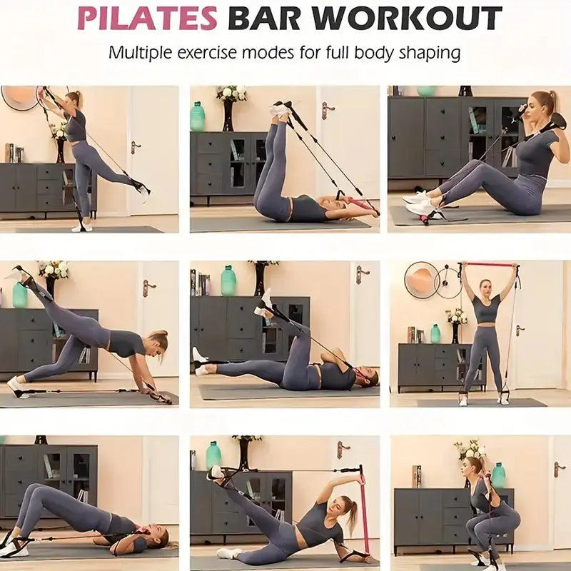 🧘‍♂️💪Adjustable Pilates Bar Kit with Resistance Bands – Full Body Home Workout Equipment