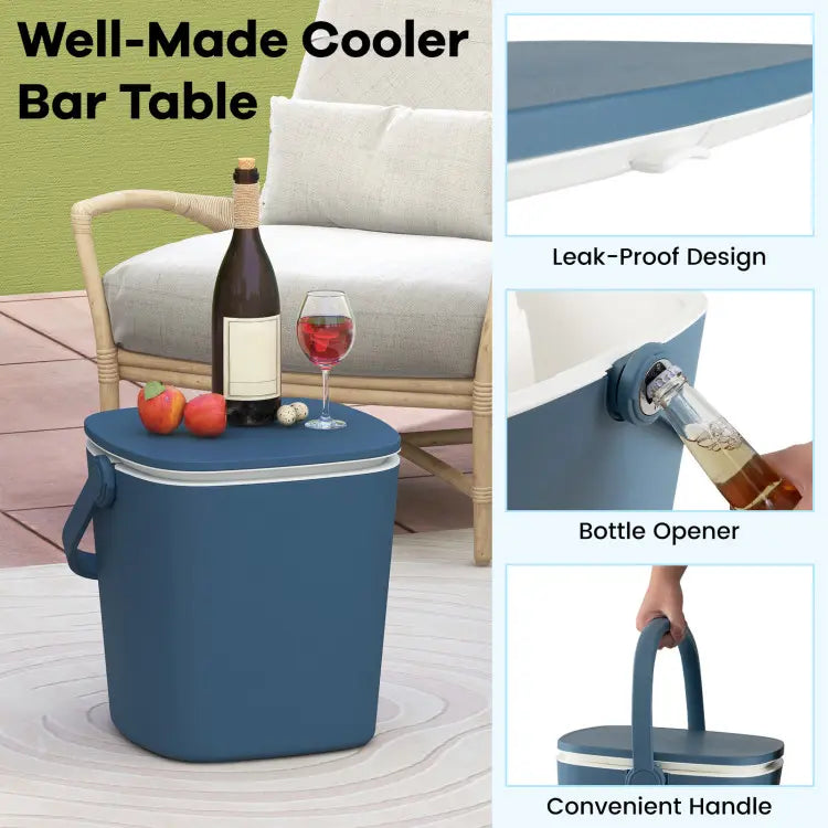 Rattan Bar Table with Ice Cooler – Adjustable Height, 3-in-1 Outdoor Cocktail Table