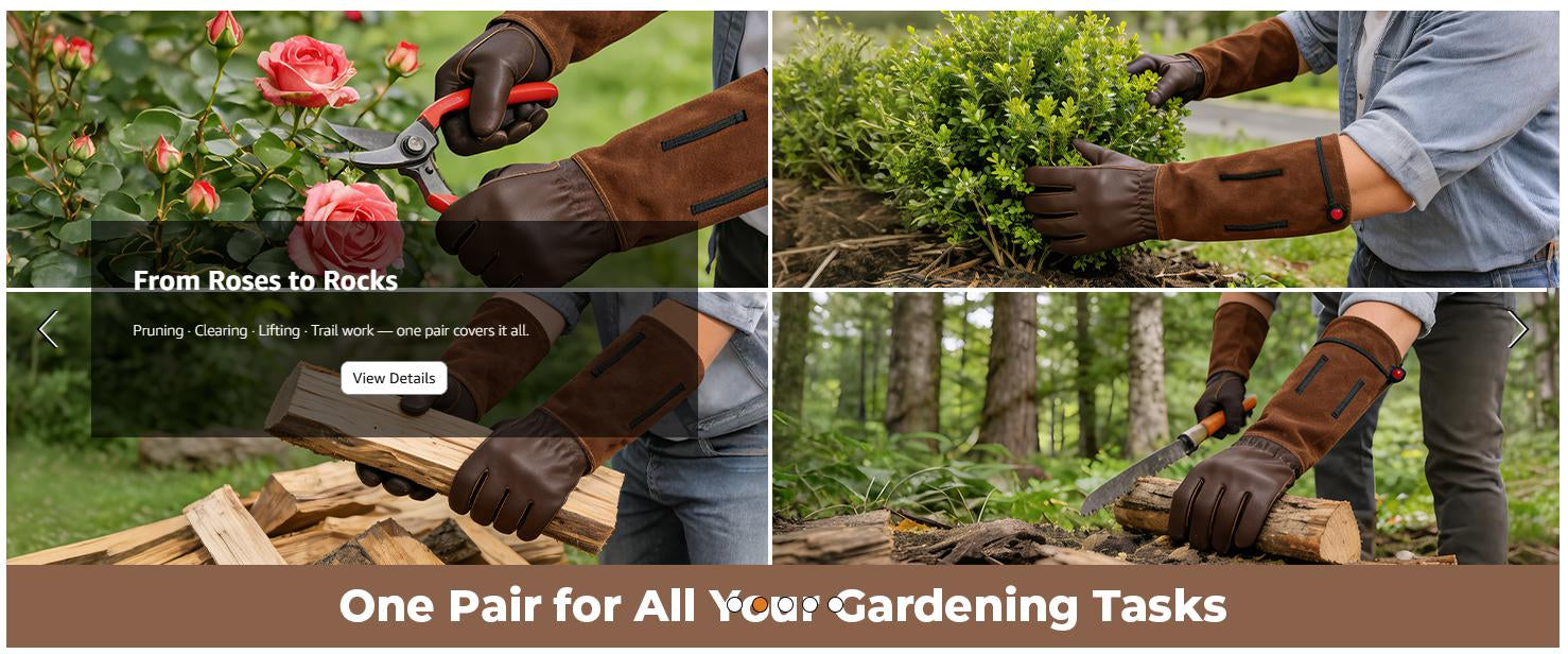 Leather Gardening Gloves – Long Cuff, Adjustable Strap, Sun & Dirt Protection