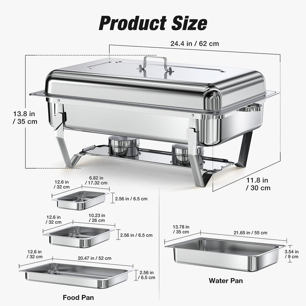 9QT Chafing Dish Set – Foldable Stainless Steel Buffet Warmer with Full or Multi-Size Pans