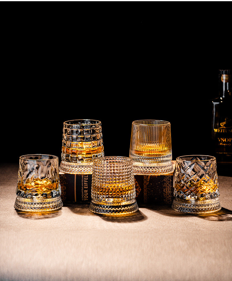 Rotating Whiskey Glass with Non-Spill Base