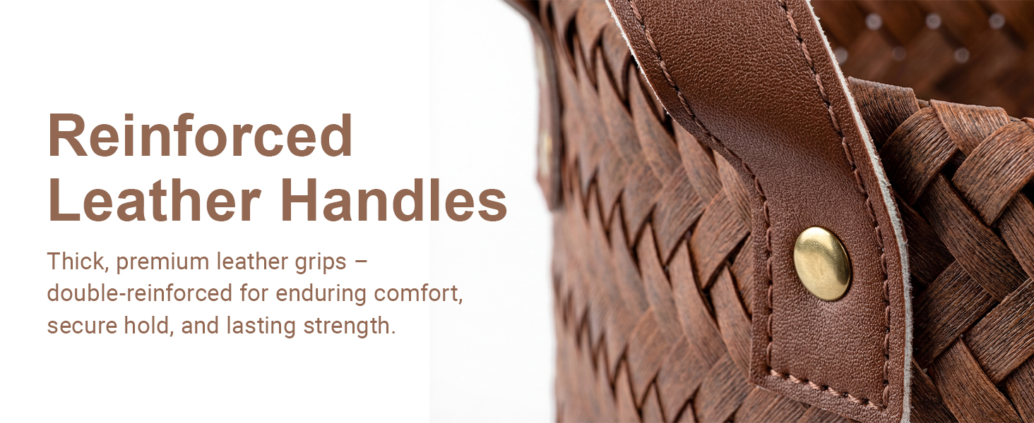 Handwoven Wicker Storage Baskets – Set of 4&8, Vegan Leather Handles 🧺