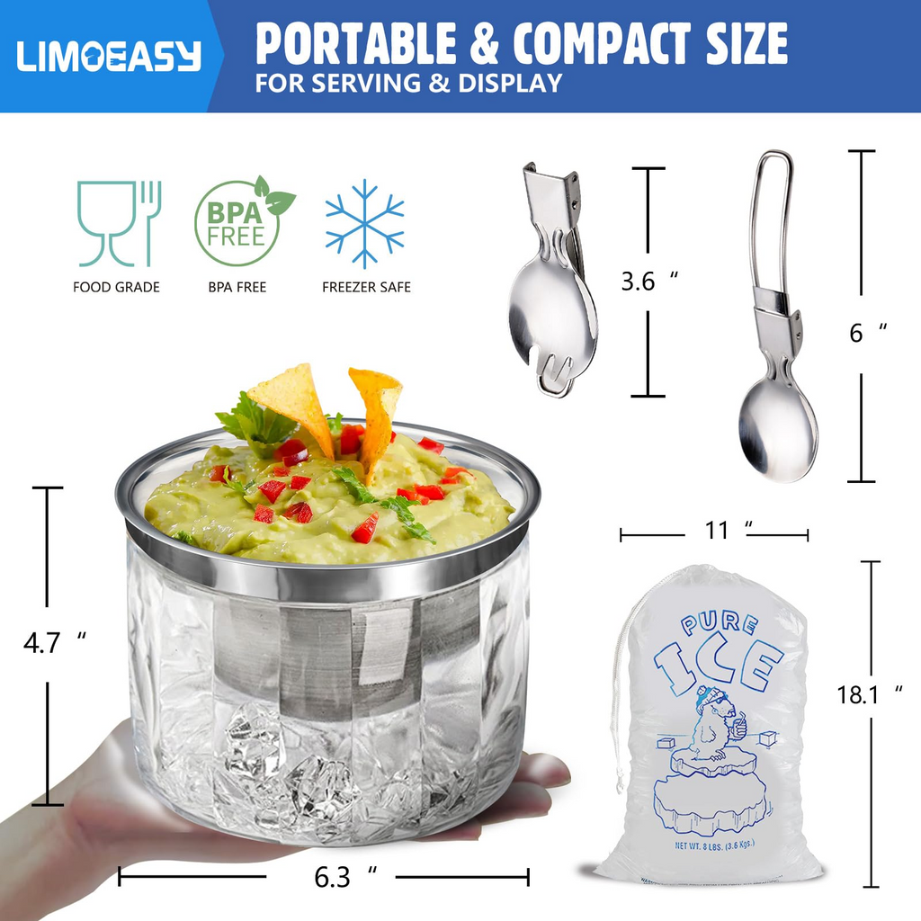 Ice Chilled Dip Bowl Set – 2‑Pack, Stainless Steel + Acrylic 🧊🥣