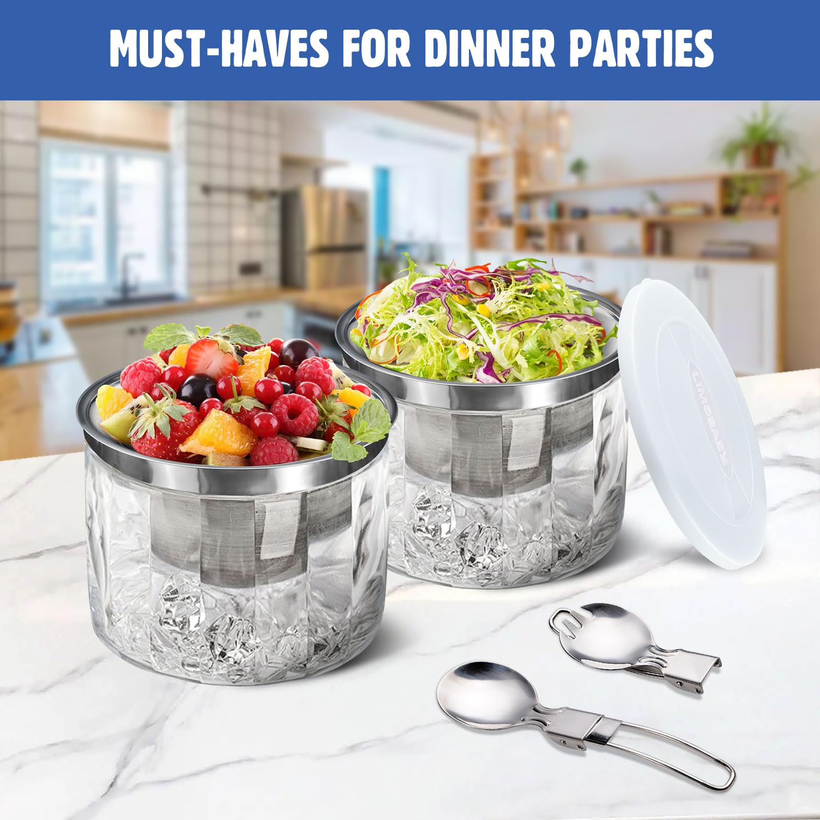 Ice Chilled Dip Bowl Set – 2‑Pack, Stainless Steel + Acrylic 🧊🥣