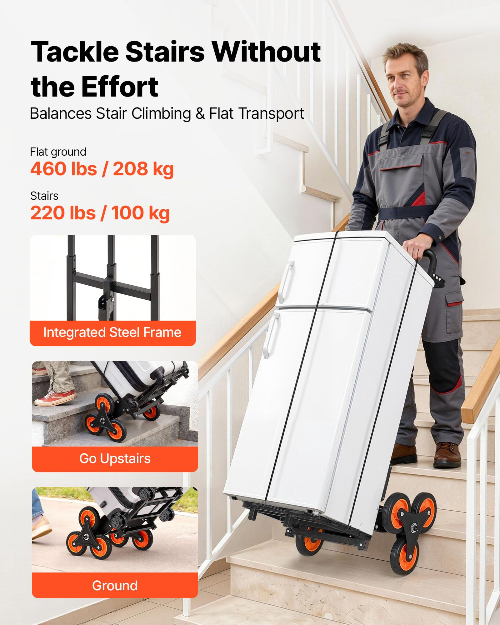 Stair Climbing Cart – 260 lb Capacity, Foldable with Telescoping Handle & 6 Mute Wheels