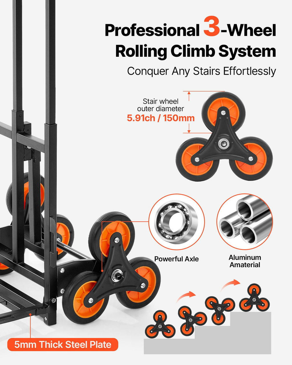 Stair Climbing Cart – 260 lb Capacity, Foldable with Telescoping Handle & 6 Mute Wheels