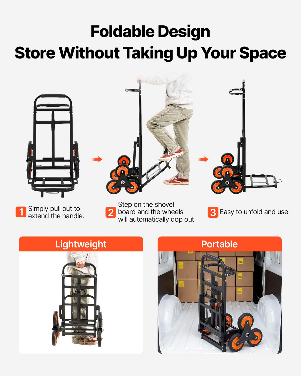 Stair Climbing Cart – 260 lb Capacity, Foldable with Telescoping Handle & 6 Mute Wheels