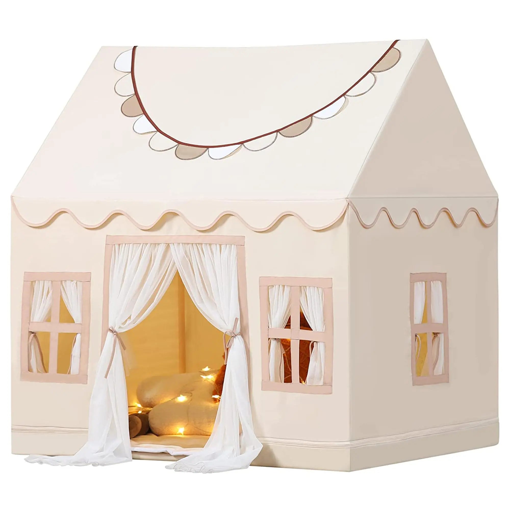 Beige Kids Play Tent with Star Lights &Mat – 47″ Playhouse 🎪🌟