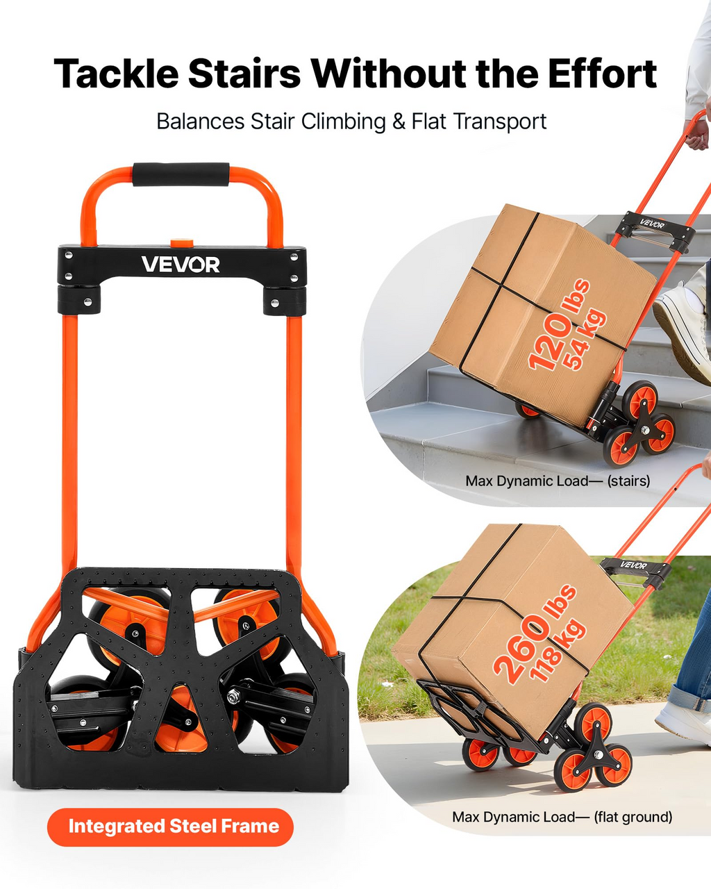 Stair Climbing Cart – 260 lb Capacity, Foldable with Telescoping Handle & 6 Mute Wheels