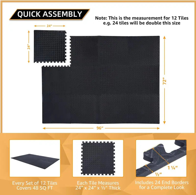 Extra-Thick EVA Foam Floor Tiles – 12″ &24″ Interlocking Mats 🧘🟦