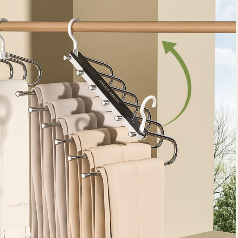 6 Layer Pants Hanger Space Saving Closet Organizer with 50mm Wide Spacing