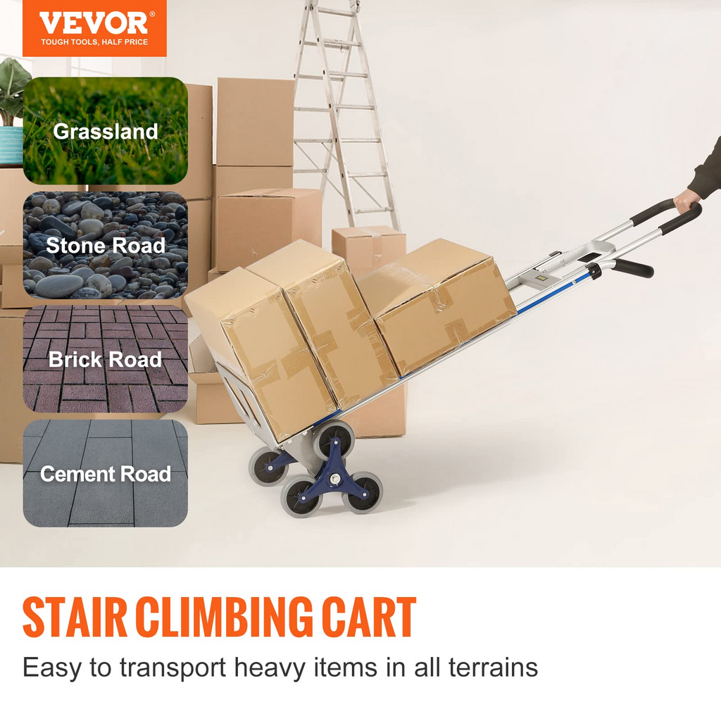 Stair Climbing Cart – 260 lb Capacity, Foldable with Telescoping Handle & 6 Mute Wheels