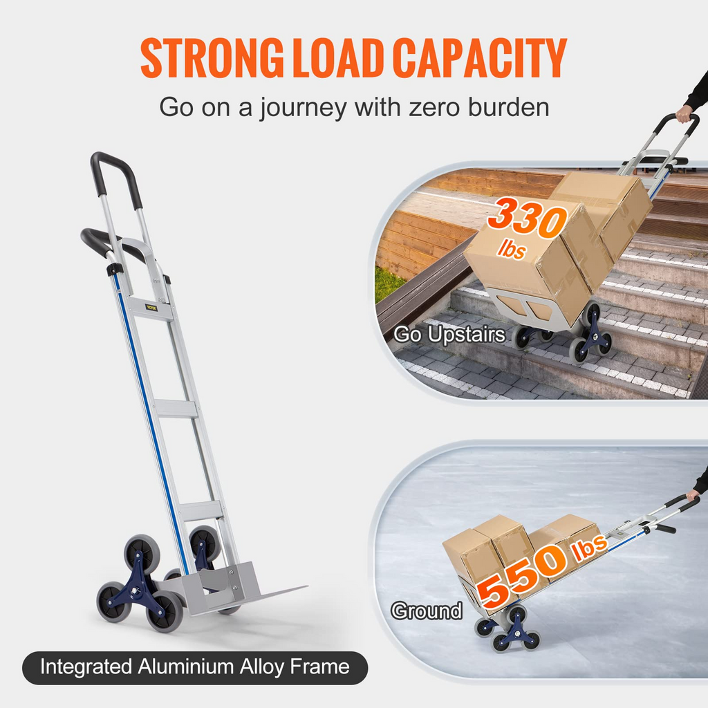 Stair Climbing Cart – 260 lb Capacity, Foldable with Telescoping Handle & 6 Mute Wheels