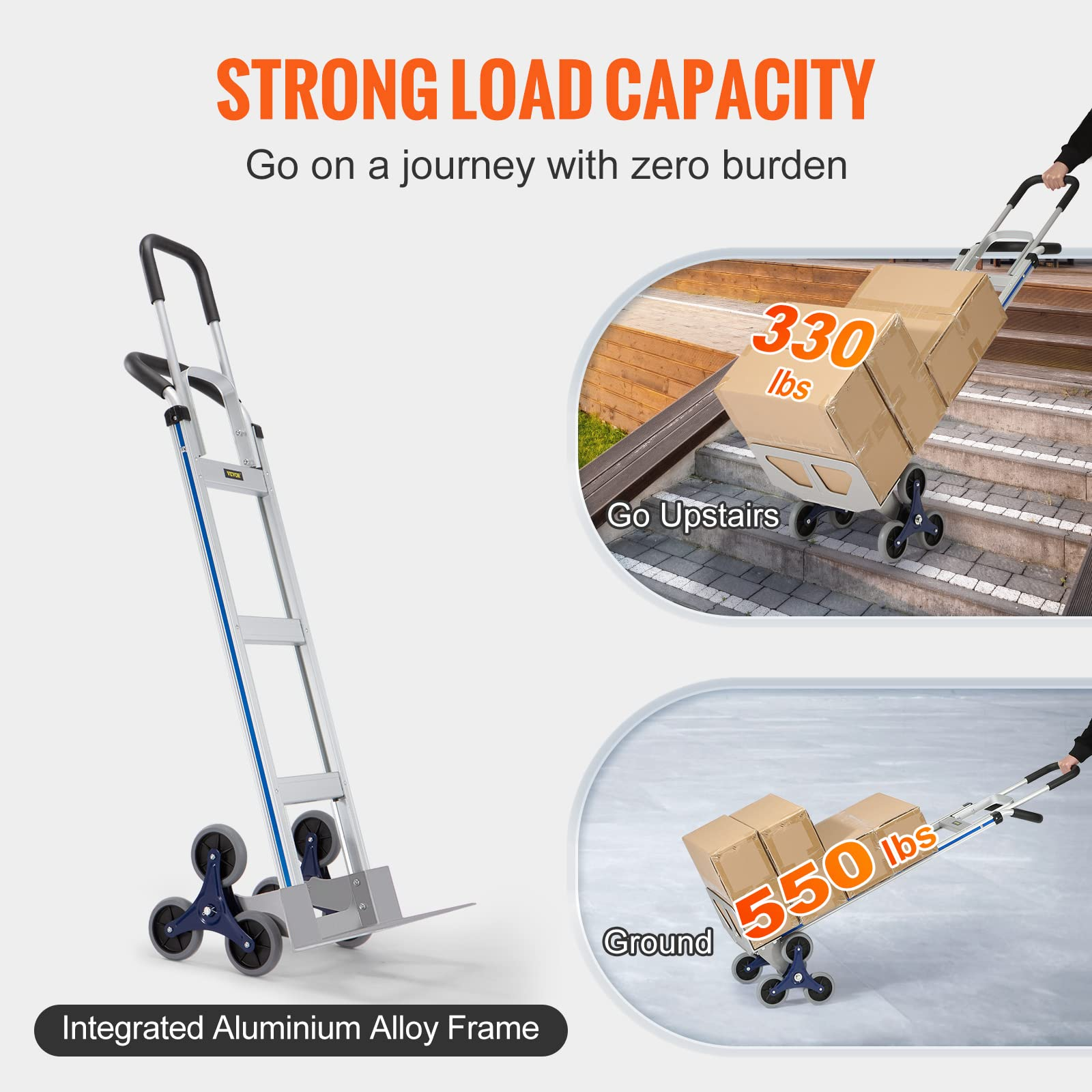 Stair Climbing Cart – 260 lb Capacity, Foldable with Telescoping Handle & 6 Mute Wheels