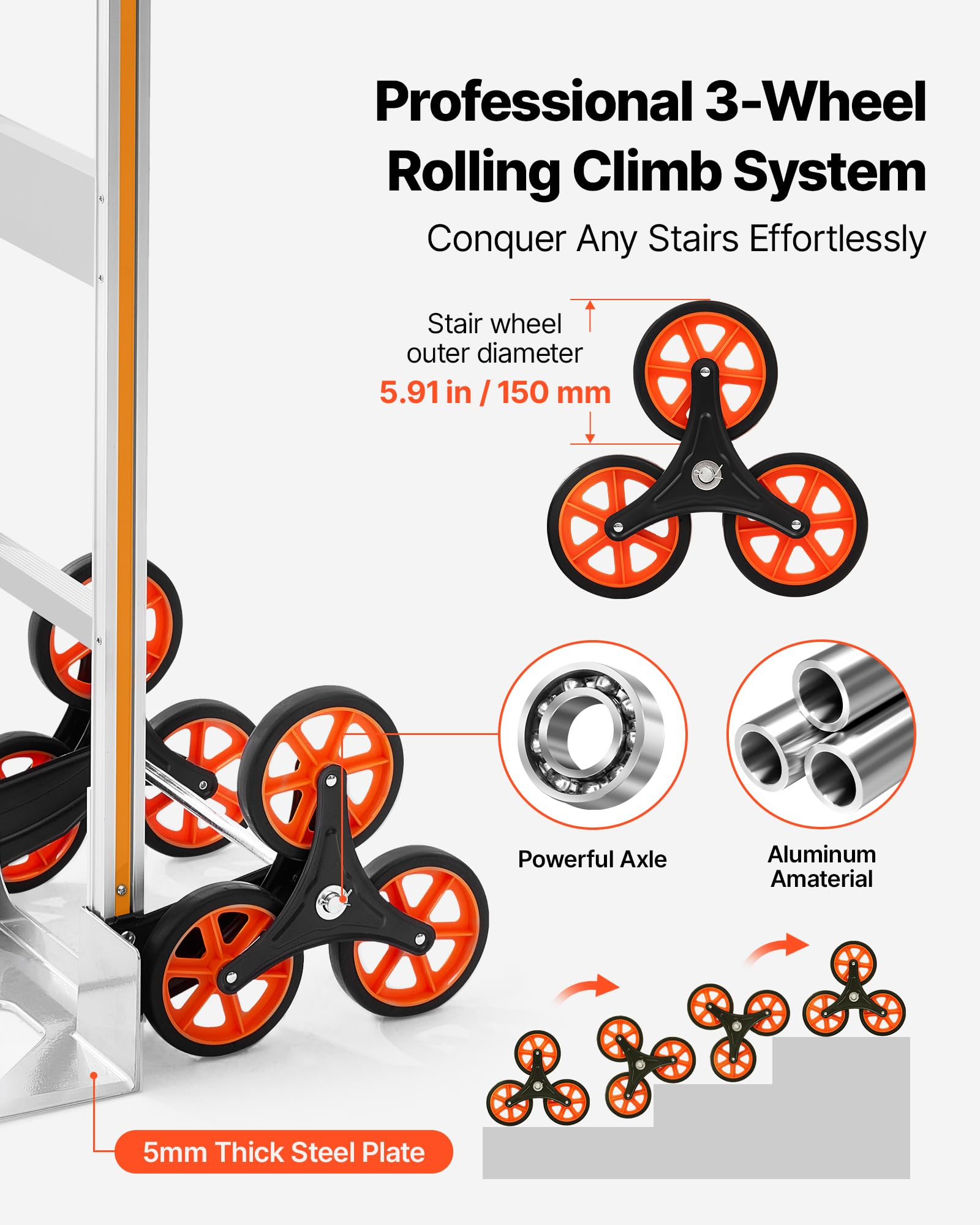 Stair Climbing Cart – 260 lb Capacity, Foldable with Telescoping Handle & 6 Mute Wheels