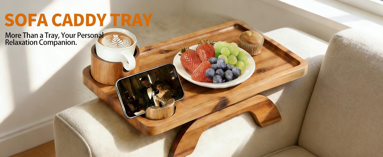 3-in-1 Acacia Wood Couch Arm Tray – Clip-On TV Tray &amp; Cup Holder 🛋️🥫