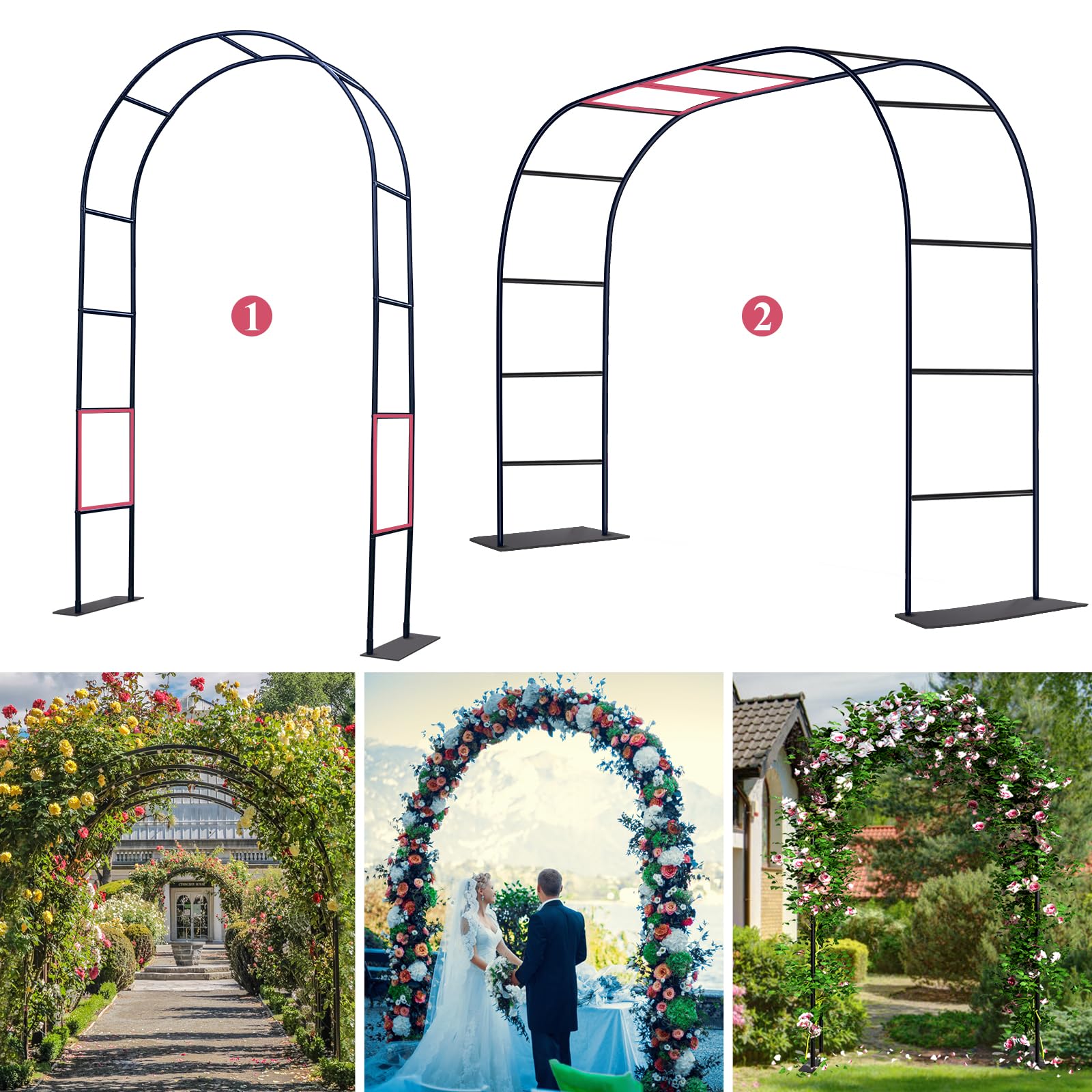 7.9ft Metal Pergola Arch – Freestyle Garden Trellis for Climbing Plants, Wedding & Outdoor Decor