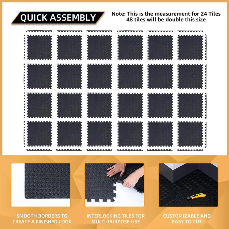 Extra-Thick EVA Foam Floor Tiles – 12″ &24″ Interlocking Mats 🧘🟦