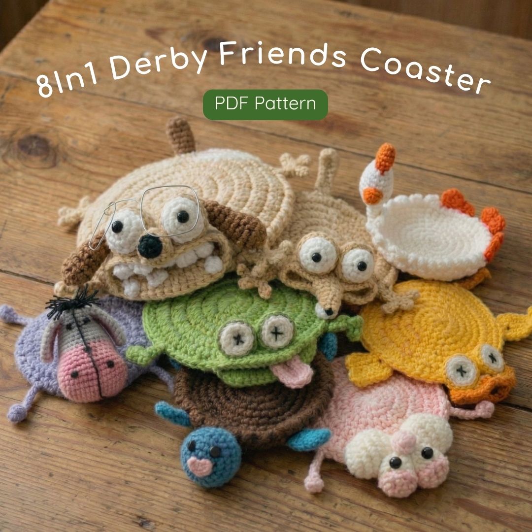 8 in1 derpy friends coaster crochet pattern