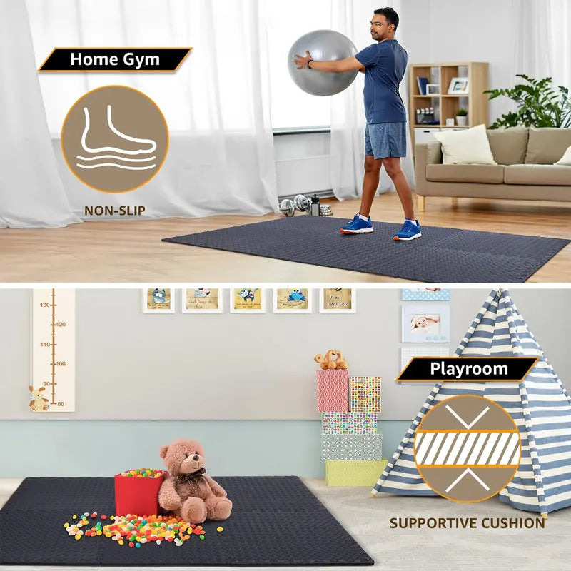 Extra-Thick EVA Foam Floor Tiles – 12″ &24″ Interlocking Mats 🧘🟦