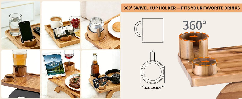 3-in-1 Acacia Wood Couch Arm Tray – Clip-On TV Tray &amp; Cup Holder 🛋️🥫