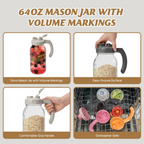 64oz Mason Jar Pitcher with Flip Spout Lid & Handle – Leak-Proof