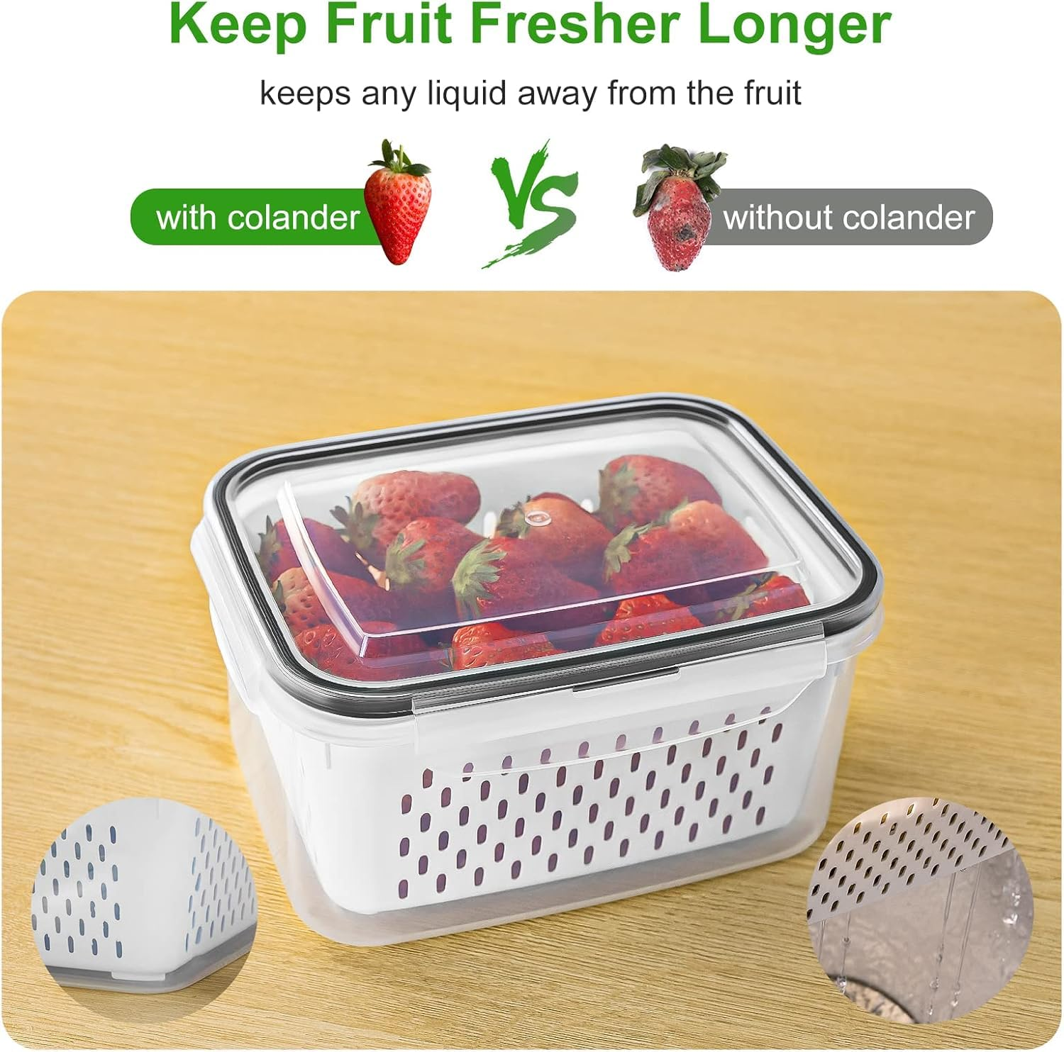 Produce Storage Containers with Colander – Leakproof & Fridge Organizers