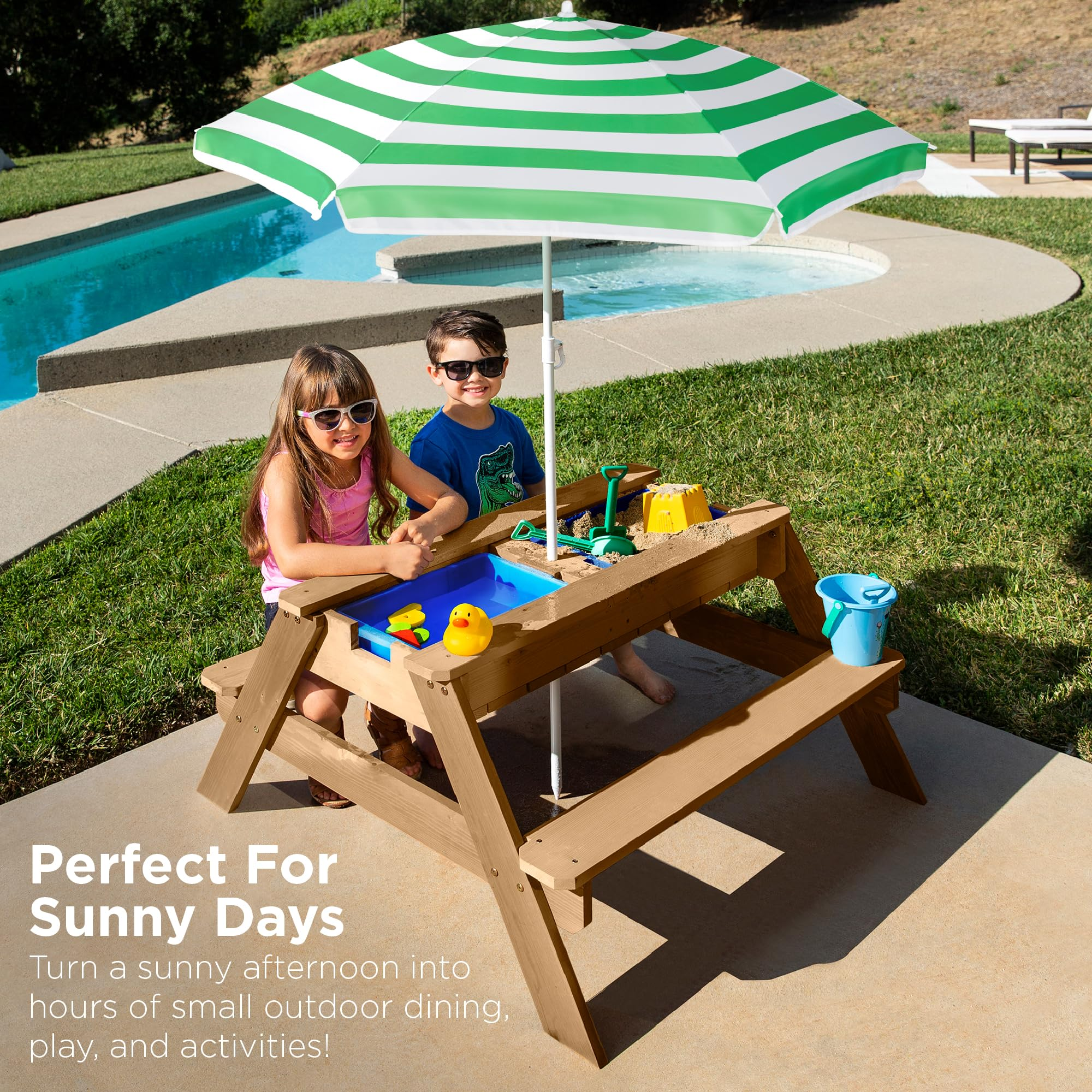 👶Children's Day gift👧Kids 3-in-1 Sand & Water Activity Table with Umbrella – Outdoor Convertible Picnic Table