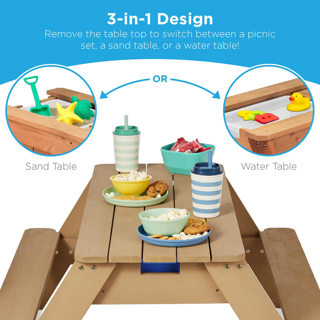👶Children's Day gift👧Kids 3-in-1 Sand & Water Activity Table with Umbrella – Outdoor Convertible Picnic Table