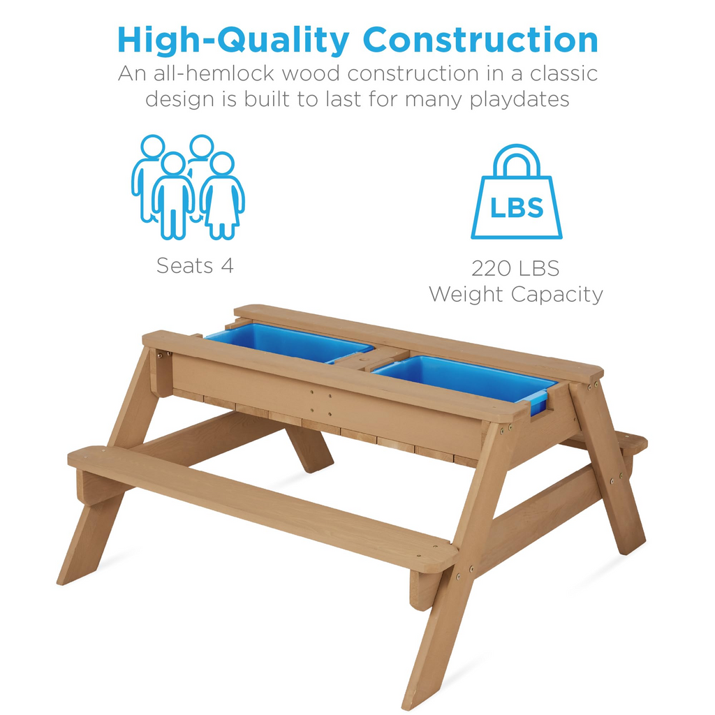 👶Children's Day gift👧Kids 3-in-1 Sand & Water Activity Table with Umbrella – Outdoor Convertible Picnic Table