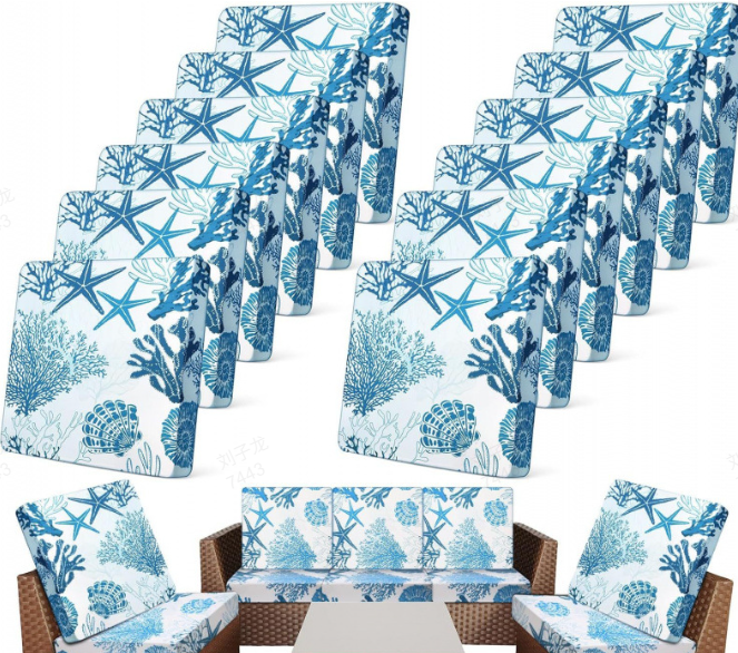 Stretch Patio Cushion Covers – Navy Trellis, Splash-Resistant 🛋️🌊