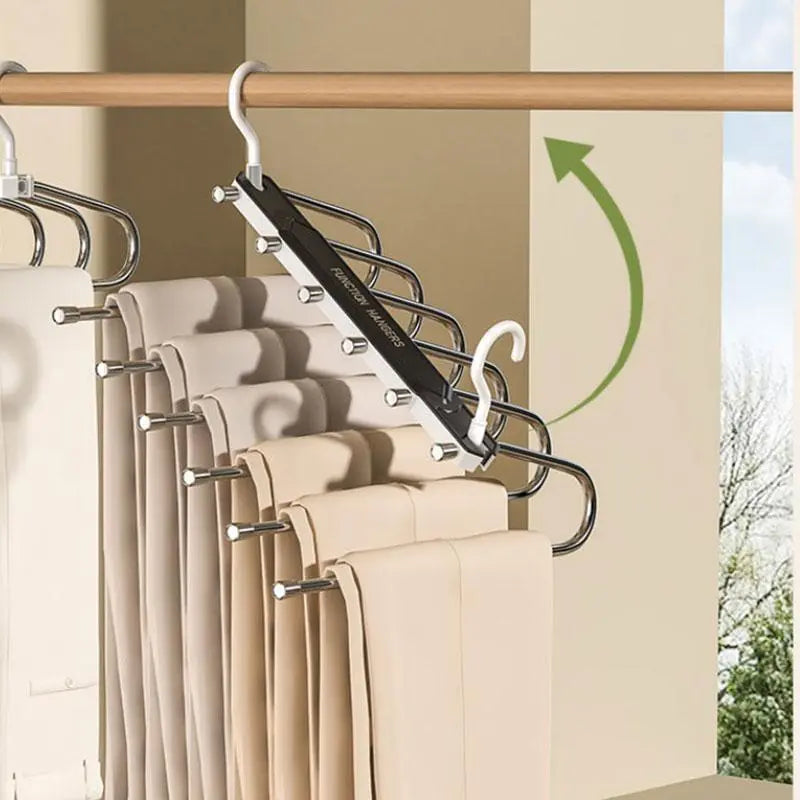 6 Layer Pants Hanger Space Saving Closet Organizer with 50mm Wide Spacing