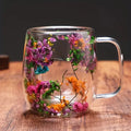 Double Layer Dried Flower Glass Mug – 10oz Tea &Coffee Cup 🌸🍵