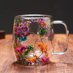 Double Layer Dried Flower Glass Mug – 10oz Tea &Coffee Cup 🌸🍵