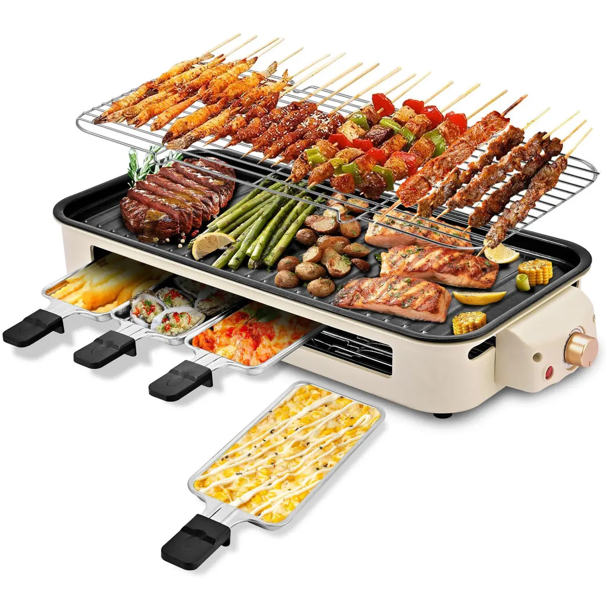 Electric Indoor Grill & Griddle - 2-in-1 Smokeless Kitchen Grill, 1500w, Dishwasher Safe, BBQ Pan with Non-Stick Plates