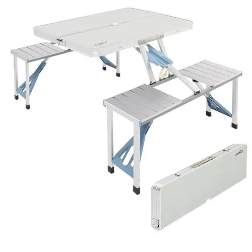 4ft Folding Camping Table Set with 4 Seats – Lightweight Portable Picnic & RV Table with Umbrella Hole, 220lb Support