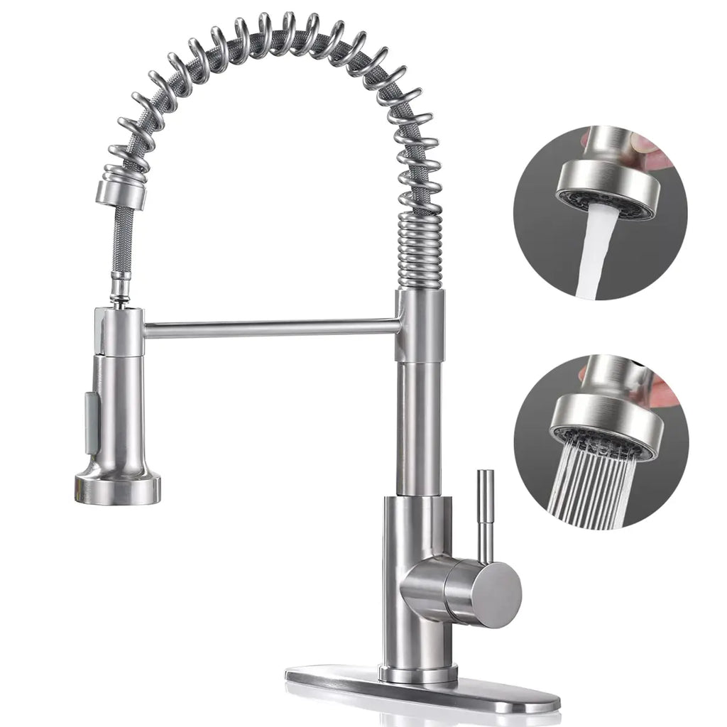 Brushed Nickel Pull-Down Kitchen Faucet – Single Handle, Compact Design
