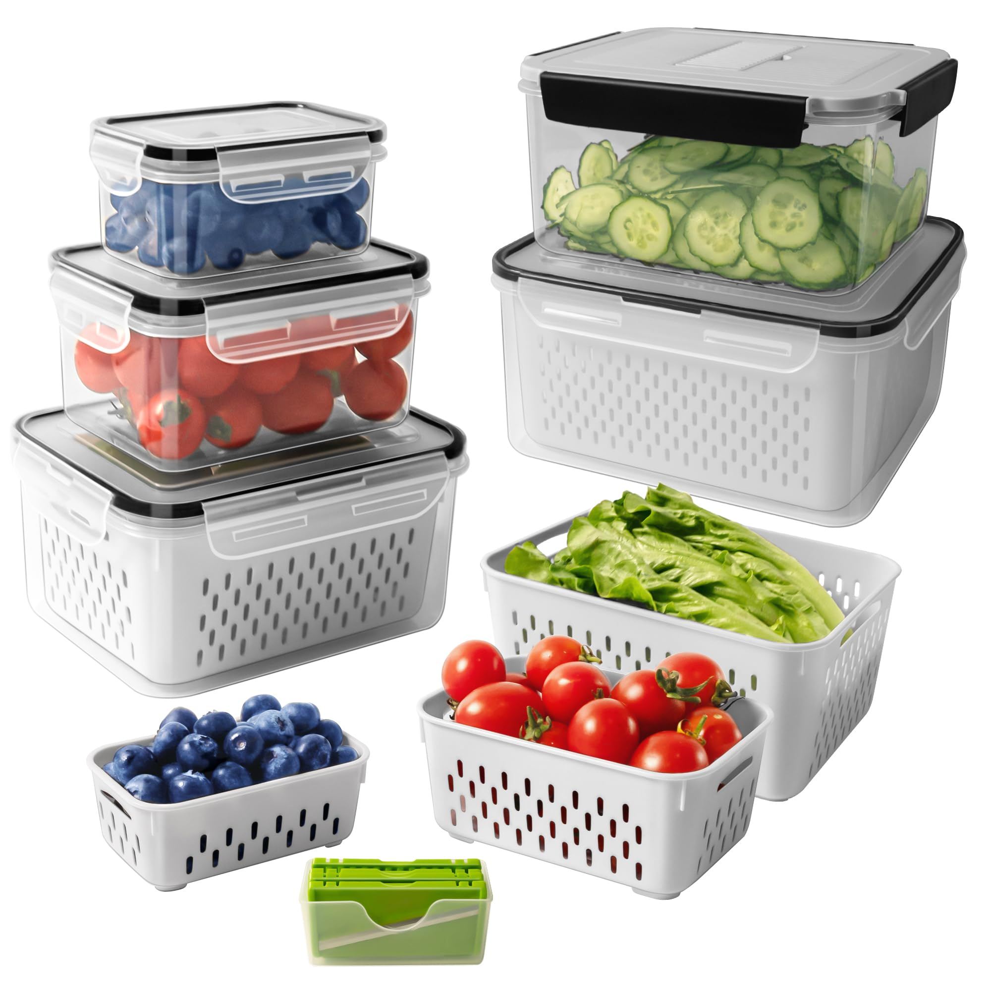 Produce Storage Containers with Colander – Leakproof & Fridge Organizers