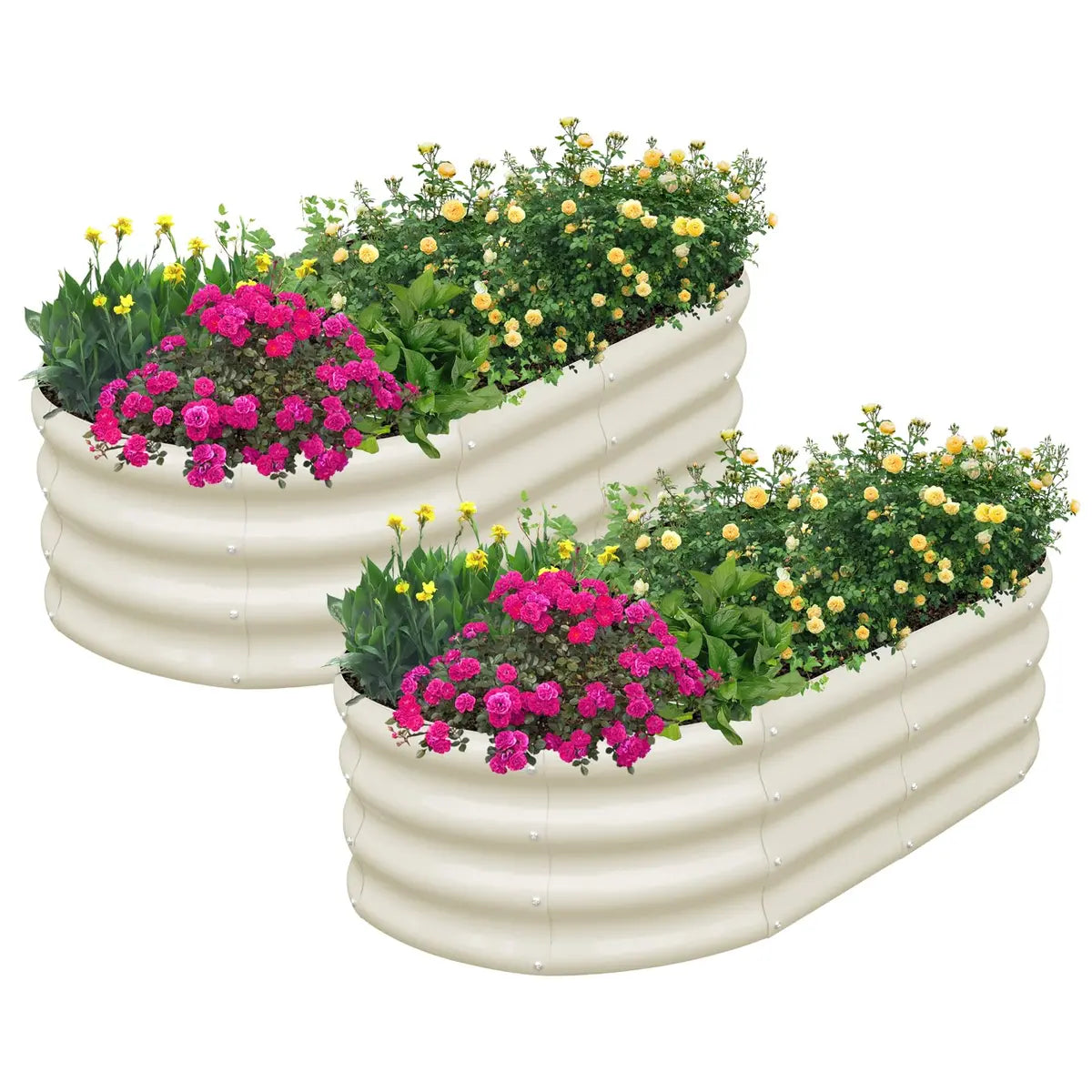 🍅Limited-time Summer Special Offer🍆2-Pack 12" Tall 4x2 ft Metal Raised Garden Beds – Oval Planter Box for Vegetables & Flowers