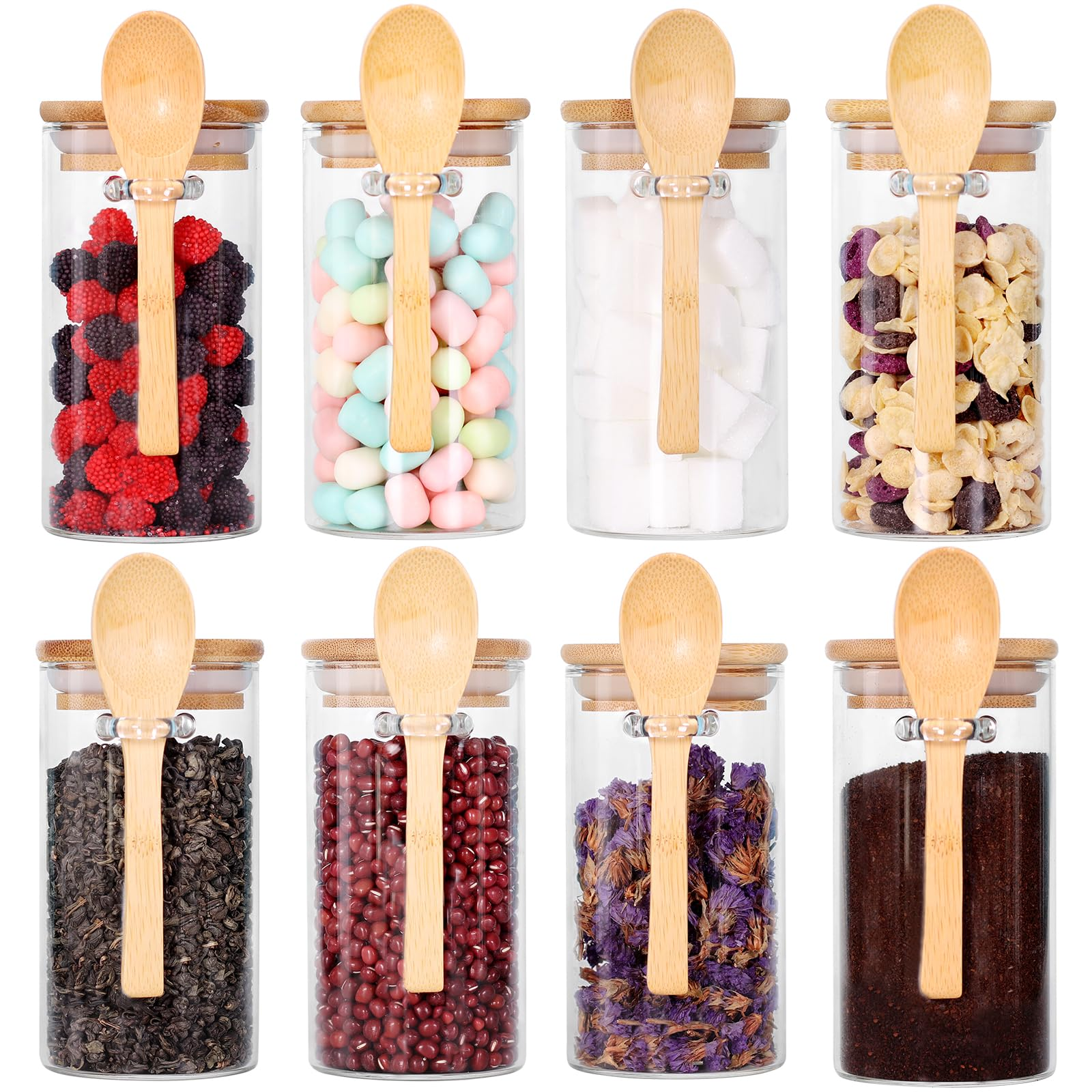 8&12 PACKS Airtight Bamboo Lid Glass Jar – Borosilicate Food Storage with Scoop 🫙🎋