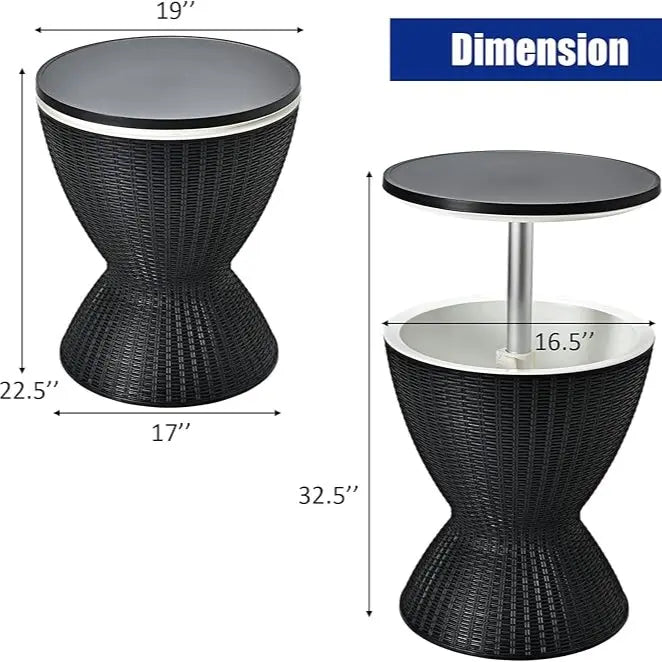 Rattan Bar Table with Ice Cooler – Adjustable Height, 3-in-1 Outdoor Cocktail Table