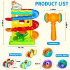 👧🌺Children's Day gift🔥2-in-1 Rolling Ball & Car Ramp Toy – Montessori Learning Game with Hammer & Lights