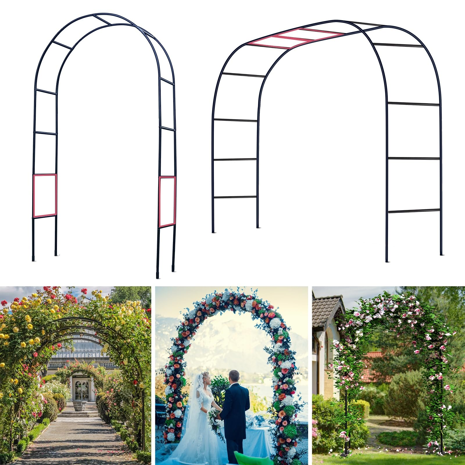 7.9ft Metal Pergola Arch – Freestyle Garden Trellis for Climbing Plants, Wedding & Outdoor Decor