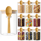 8&12 PACKS Airtight Bamboo Lid Glass Jar – Borosilicate Food Storage with Scoop 🫙🎋