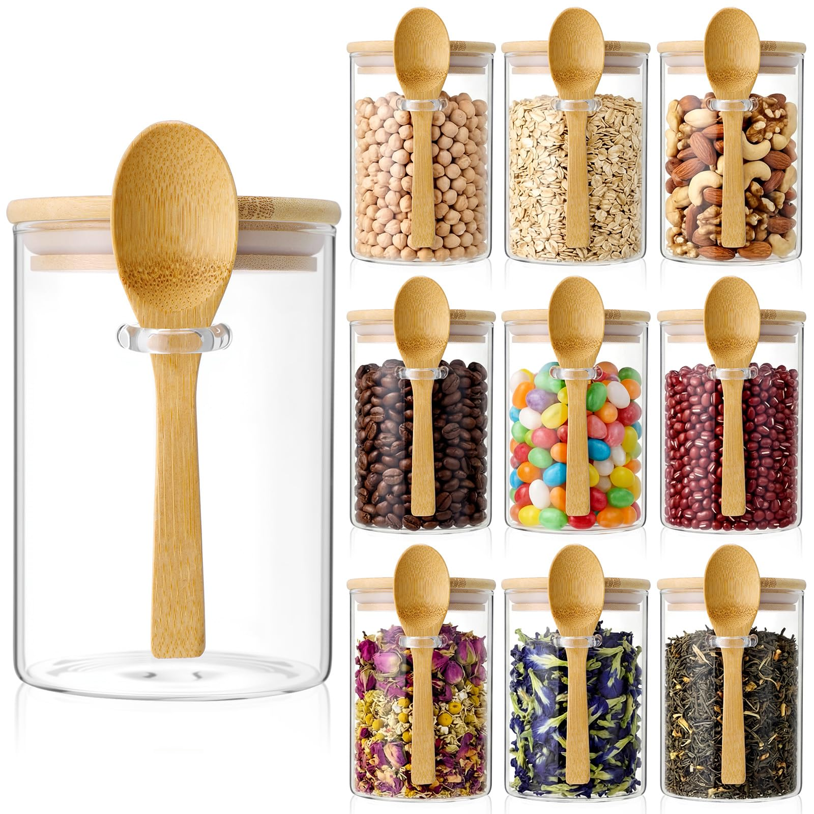 8&12 PACKS Airtight Bamboo Lid Glass Jar – Borosilicate Food Storage with Scoop 🫙🎋