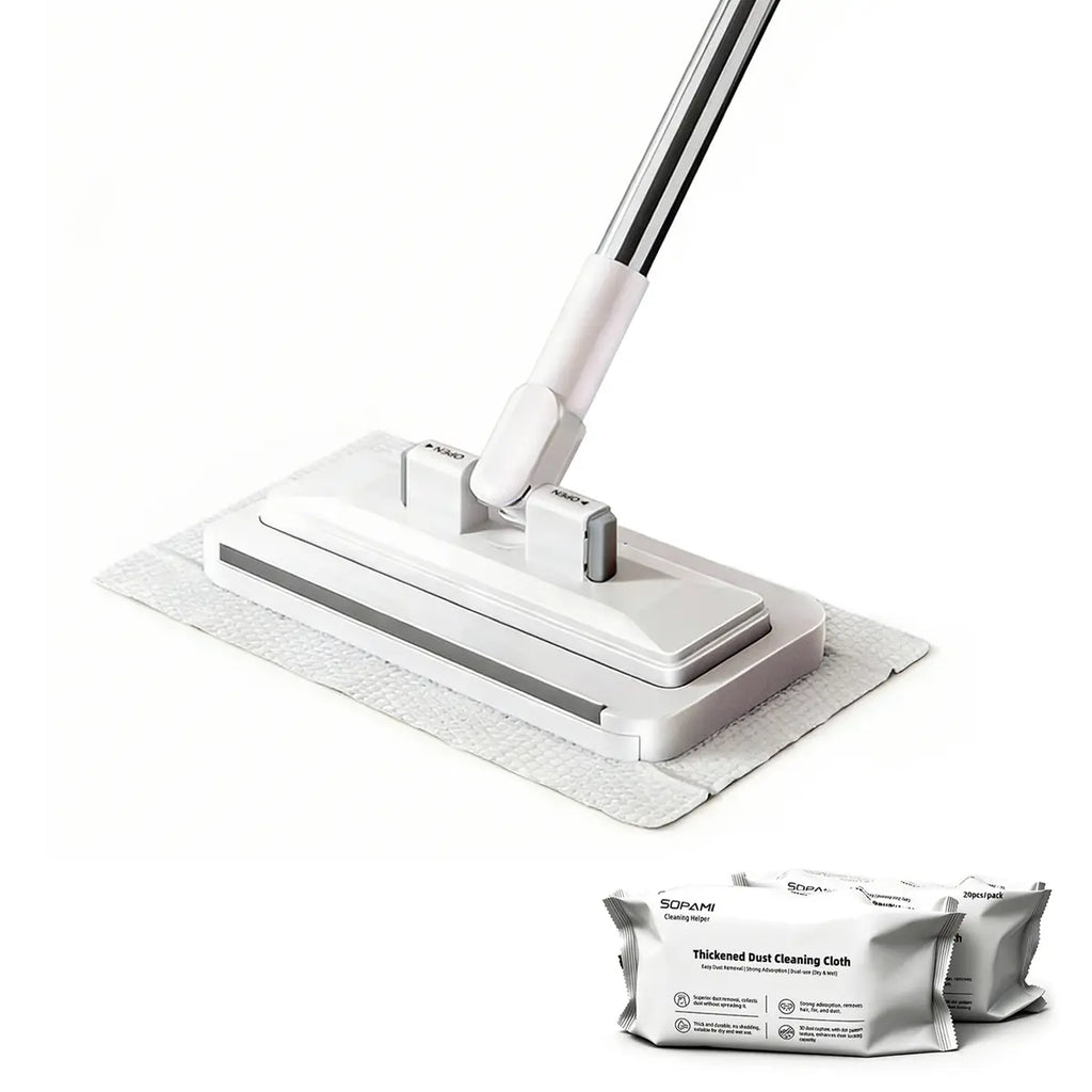 Disposable Mop, Hands-Free Floor Mop with Clamp, Dry Wet Use Dust Mop for Hardwood & Tile